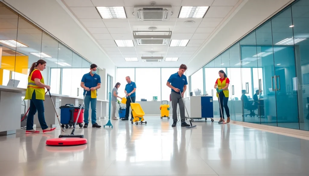 Cleaning company in jacksonville showcasing a professional team efficiently cleaning an office space.